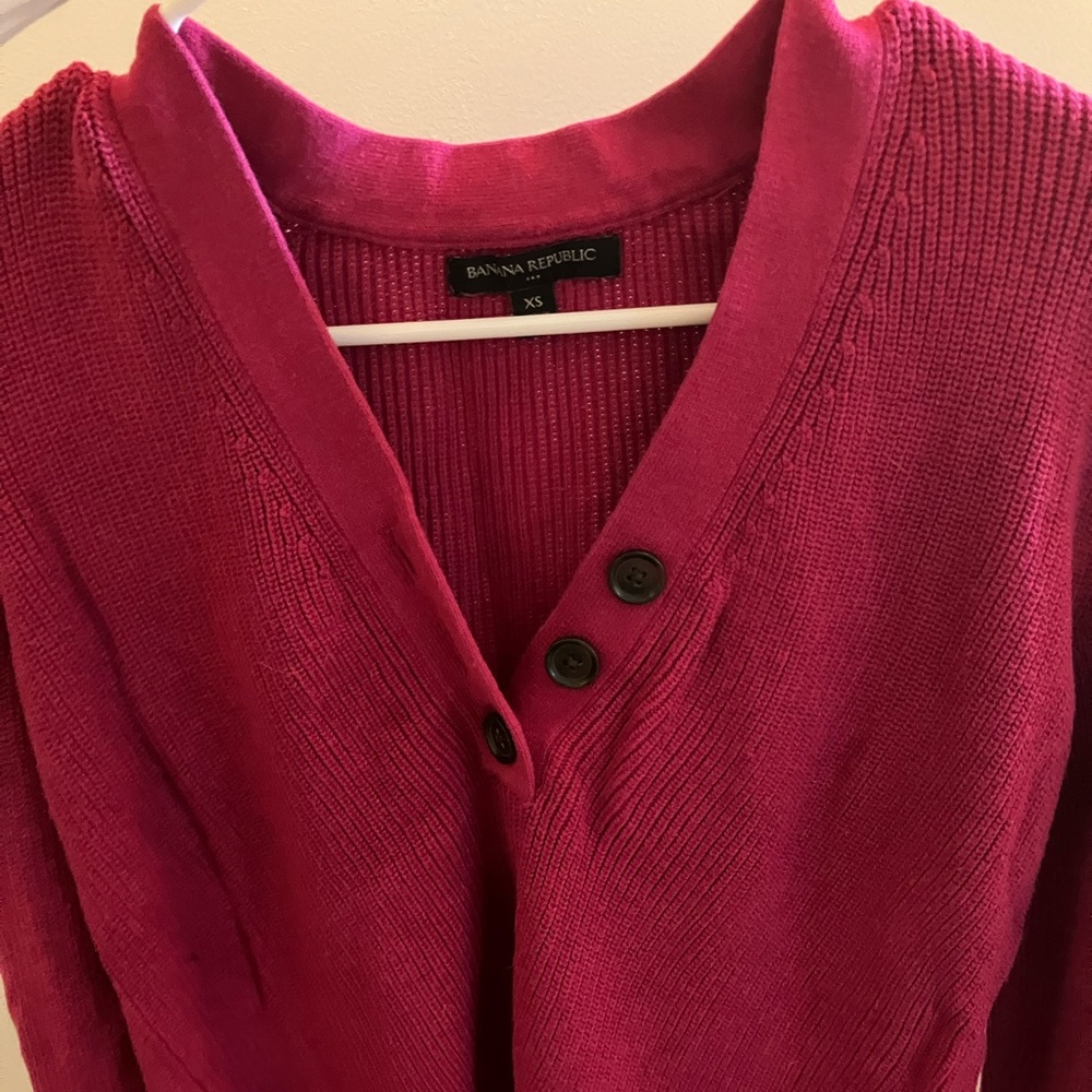 Fuchsia pink magenta button down cardigan Brissago sweater #winterknitwear